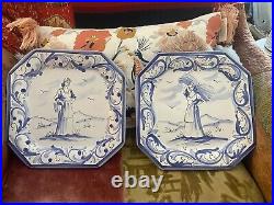 PAIR VIETRI Italian Pottery OCTAGONAL Hand-Painted Blue/White WALL PLATES EUC