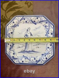 PAIR VIETRI Italian Pottery OCTAGONAL Hand-Painted Blue/White WALL PLATES EUC