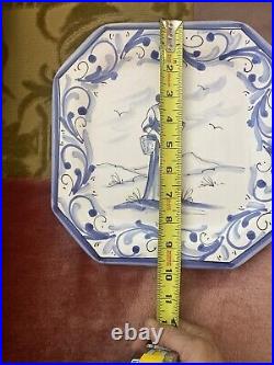 PAIR VIETRI Italian Pottery OCTAGONAL Hand-Painted Blue/White WALL PLATES EUC