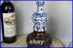 PAIR antique delft blue white pottery Candelabras candle holder Satyr heads