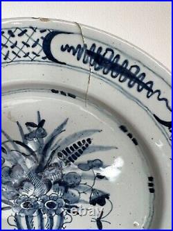 PAIR mid-18th Century Blue & White Delft Plates c. 1760 22.5cm