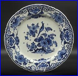 PERFECT Antique Porceleyne Fles blue & white floral Delft plate with a Bird 1918