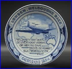 PERFECT Porceleyne Fles blue & white Delft plate London-Melbourne air race 1934