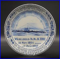 PERFECT Porceleyne Fles blue & white Delft plate submarine Hr. Ms. K XVIII 1935