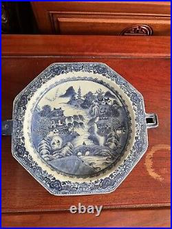 Pair 18th Century Antique Chinese Blue and White Porcelain Warm Plates Qianlong