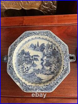 Pair 18th Century Antique Chinese Blue and White Porcelain Warm Plates Qianlong