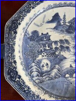 Pair 18th Century Antique Chinese Blue and White Porcelain Warm Plates Qianlong