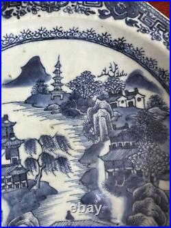 Pair 18th Century Antique Chinese Blue and White Porcelain Warm Plates Qianlong