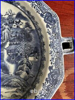 Pair 18th Century Antique Chinese Blue and White Porcelain Warm Plates Qianlong