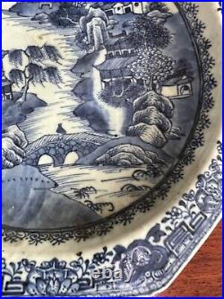 Pair 18th Century Antique Chinese Blue and White Porcelain Warm Plates Qianlong