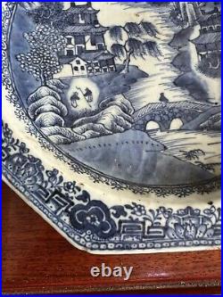 Pair 18th Century Antique Chinese Blue and White Porcelain Warm Plates Qianlong