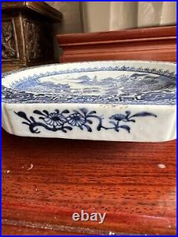 Pair 18th Century Antique Chinese Blue and White Porcelain Warm Plates Qianlong