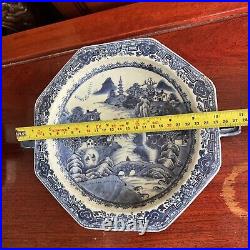 Pair 18th Century Antique Chinese Blue and White Porcelain Warm Plates Qianlong