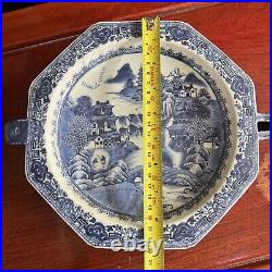 Pair 18th Century Antique Chinese Blue and White Porcelain Warm Plates Qianlong