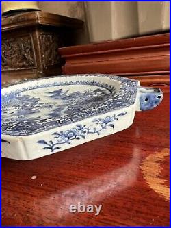 Pair 18th Century Antique Chinese Blue and White Porcelain Warm Plates Qianlong