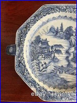 Pair 18th Century Antique Chinese Blue and White Porcelain Warm Plates Qianlong