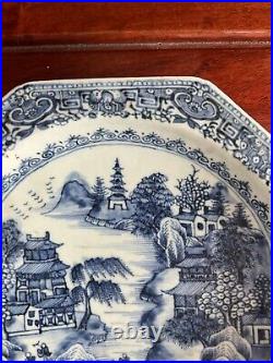 Pair 18th Century Antique Chinese Blue and White Porcelain Warm Plates Qianlong