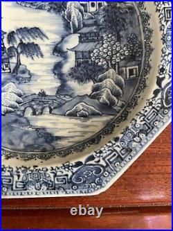 Pair 18th Century Antique Chinese Blue and White Porcelain Warm Plates Qianlong