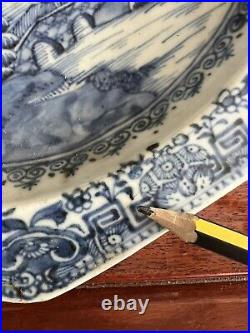 Pair 18th Century Antique Chinese Blue and White Porcelain Warm Plates Qianlong