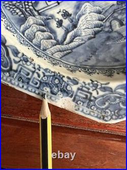Pair 18th Century Antique Chinese Blue and White Porcelain Warm Plates Qianlong