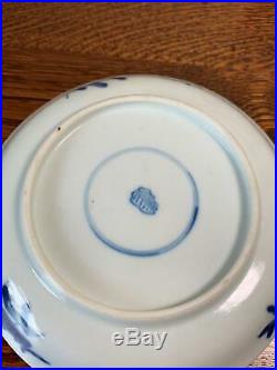 Pair 19th C Chinese Blue & White Kangxi Porcelain Dishes Plates Artemisia Leaf