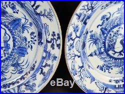 Pair Antique Chinese Blue White Dishes Rare CONVEX Centers 18th Century Kangxi