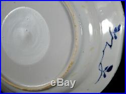 Pair Antique Chinese Blue White Dishes Rare CONVEX Centers 18th Century Kangxi