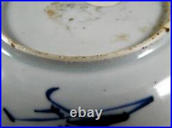 Pair Antique Chinese Ming Kangxi Transitional Blue White Saucer Dishes 17th C
