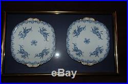 Pair Antique English circa 1865 Davenport blue white dragon china 2 plates