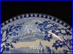 Pair Antique J & W Handleys Village Fisherman Blue & White Transferware Plates