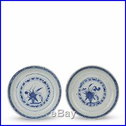 Pair Chinese Qing Blue & White Porcelain Rice Grain Plates