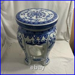 Pair Of Chinese Export Blue And White Porcelain Stools Or Urn Stands 20th Cent