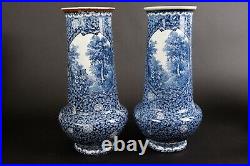 Pair Vintage Dutch Villeroy & Boch blue and white vases 31 cm / 12.4 inch
