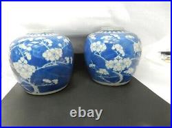 Pair of 19th century Chinese blue & white prunus ginger jars four character mark