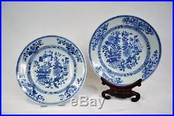 Pair of Antique Chinese Blue & White Porcelain Plates Qing Dynasty