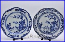 Pair of Antique Qianlong Chinese Blue & White Plates / Platters with Deer & Forest