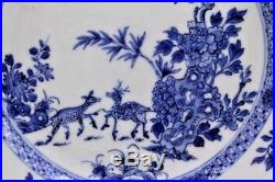 Pair of Antique Qianlong Chinese Blue & White Plates / Platters with Deer & Forest