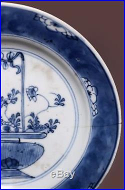 Pair of Chinese Qing Dynasty KangXi Old Plate Blue and white Porcelain Dish HX60