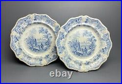 Pair of Jones Picturesque Asiatic Beauties Blue & White Plates, circa 1835