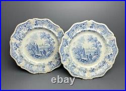 Pair of Jones Picturesque Asiatic Beauties Blue & White Plates, circa 1835