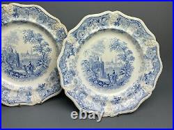 Pair of Jones Picturesque Asiatic Beauties Blue & White Plates, circa 1835