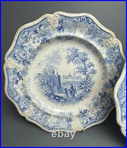 Pair of Jones Picturesque Asiatic Beauties Blue & White Plates, circa 1835