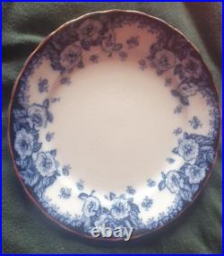 Pair vintage Furnival England 373943 English Rose Blue & White plates Edwardian