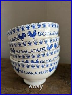 Paris Je T'aime Cereal Soup Bowl Made in Turkey Farmhouse Rooster Chicken Blue