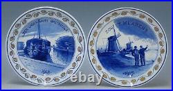 Perfect complete set porceleyne fles blue & white delft plates WW1 orange border