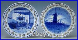 Perfect complete set porceleyne fles blue & white delft plates WW1 orange border