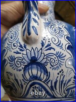 Pewter mounted Continental Hand painted blue and white 14 Delft Faiance 1769
