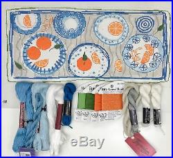 Pippin Handpainted Needlepoint canvas blue white plate bolster with oranges KIT