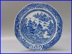 Plate Miles Mason Two Temples Pearlware Blue & White C1805