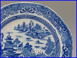 Plate Miles Mason Two Temples Pearlware Blue & White C1805